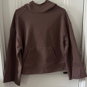 Alo Brown Raw Edged Hoodie with Front Pocket